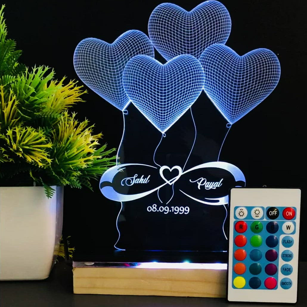 4 HEART ILLUSION LAMP - MULTICOLOR