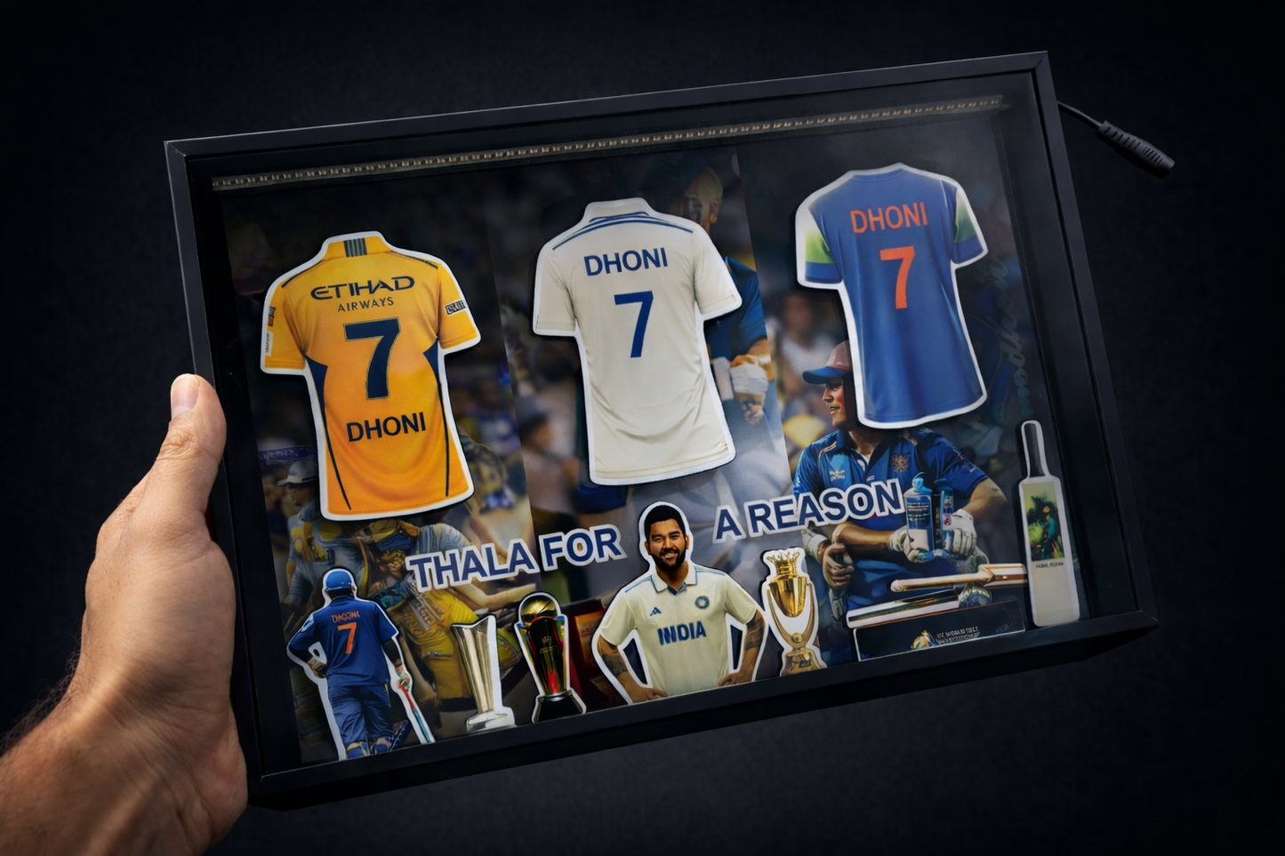 MS Dhoni 3D Shadow Box Frame - THALA FOR A REASON