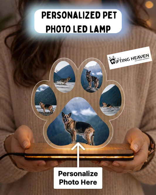 Personalized Pet Photo LED Lamp Paw Shape.