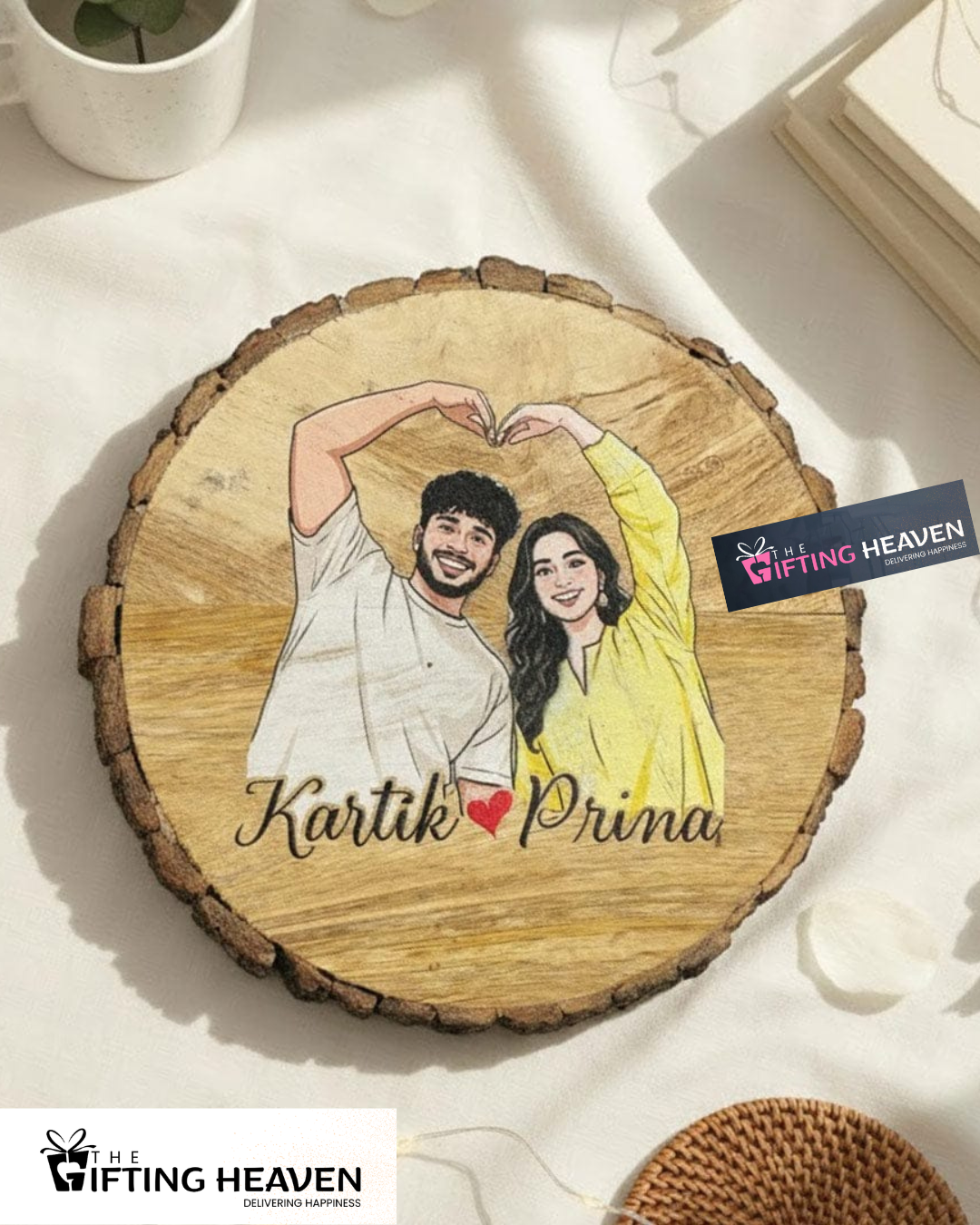 Personalized Wooden Slice with Sketch Art