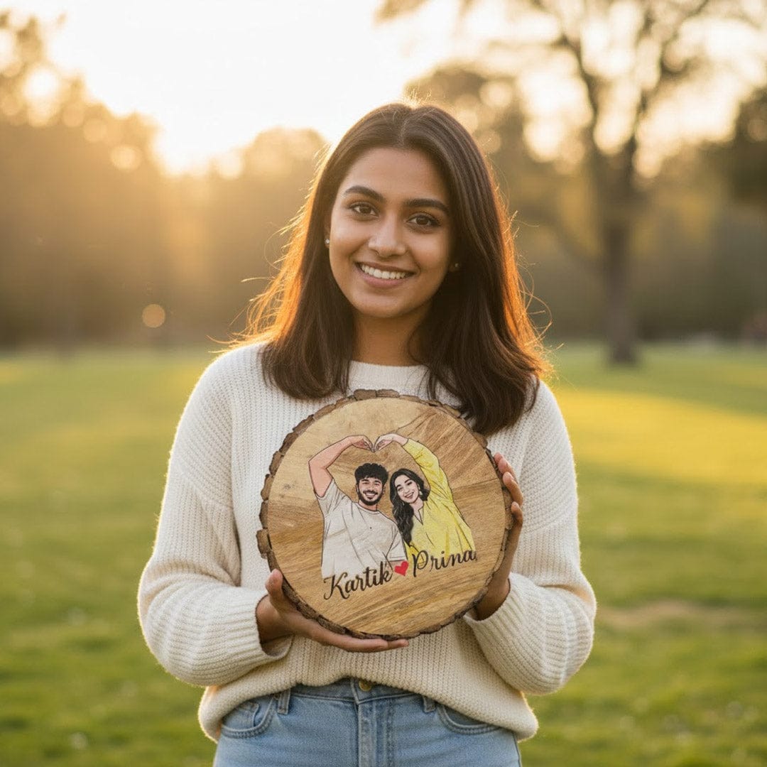 Personalized Wooden Slice with Sketch Art