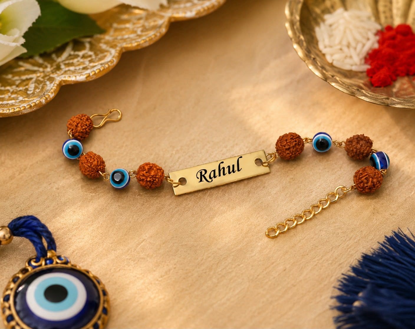 ⭐ Product - Rakhi 6.0 ( Evil Eye Rudraksha Rakhi)