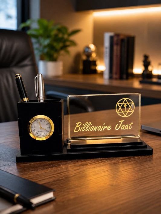 ✨ LED Acrylic Desk Name Plate with Clock &; Pen Holder ✨