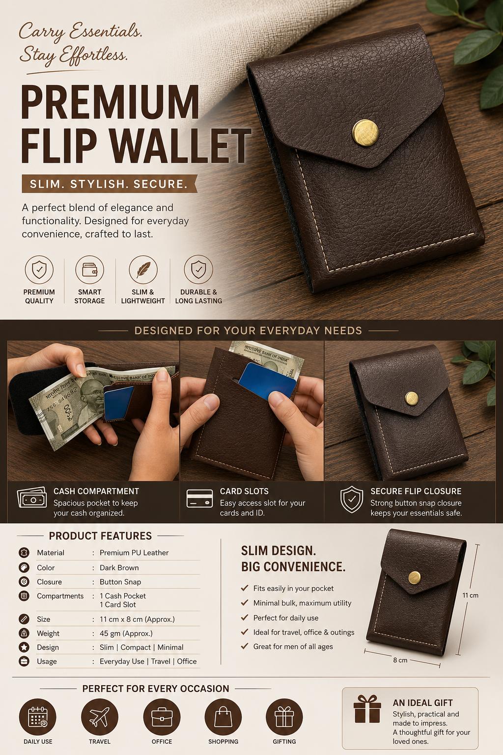 💼 Premium Flip Wallet – Compact Style, Maximum Convenience!
