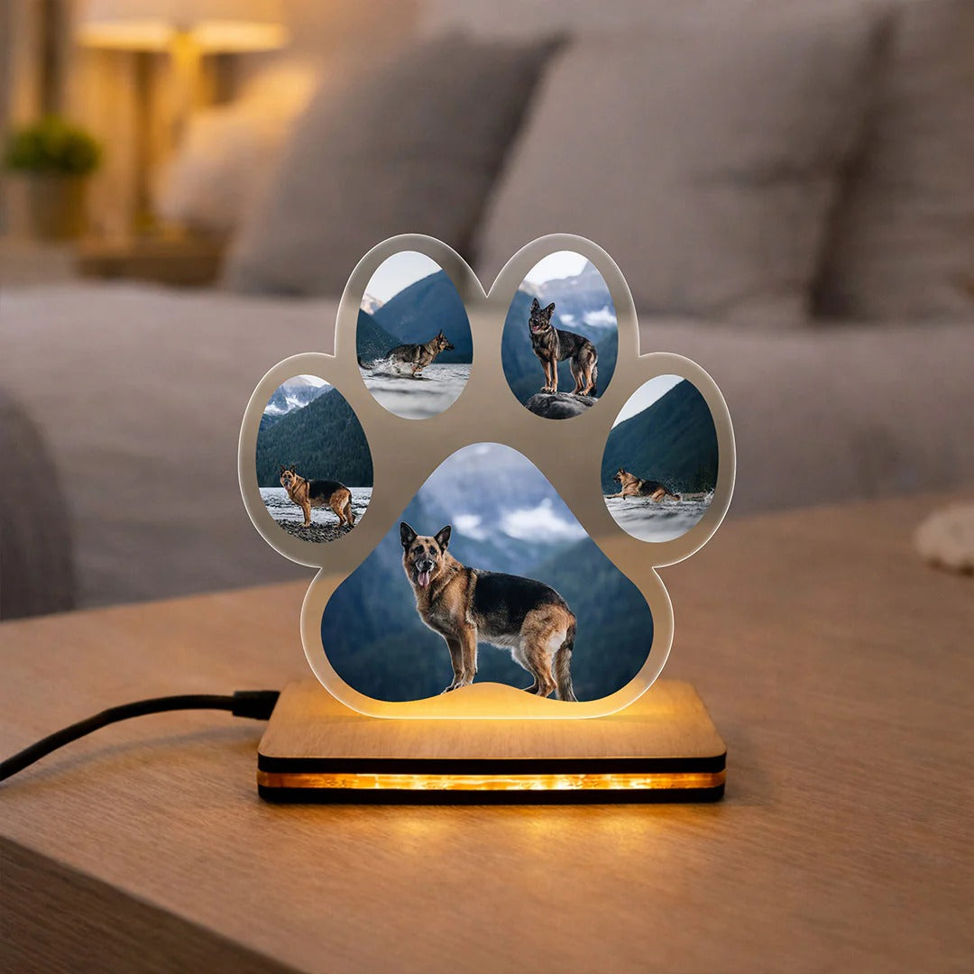 Personalized Pet Photo LED Lamp Paw Shape.